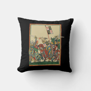 Knights Charging, 14th Century Codex Manesse Throw Pillow