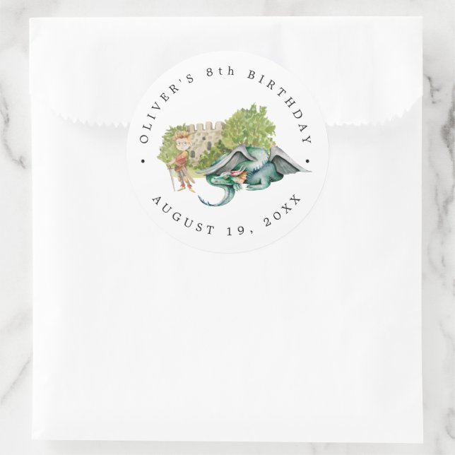 Knights & Dragons | Royal Medieval Birthday  Classic Round Sticker (Bag)
