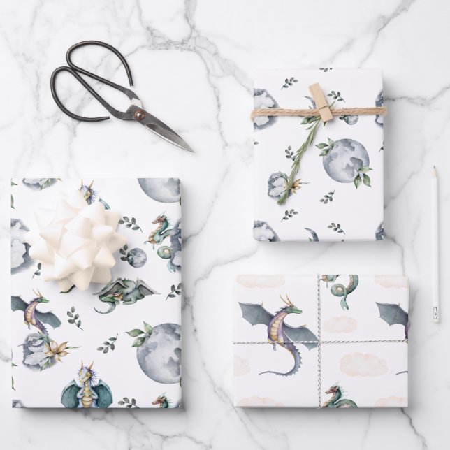 Knights & Dragons | Royal Medieval Birthday Wrapping Paper Sheet (Front)