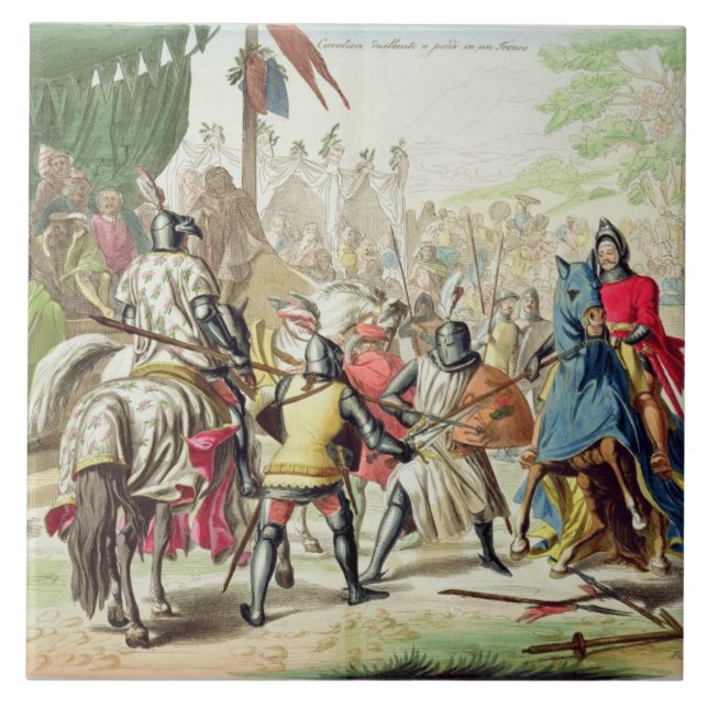 Knights Duelling on Foot in a Tournament, plate 1 Tile (Front)
