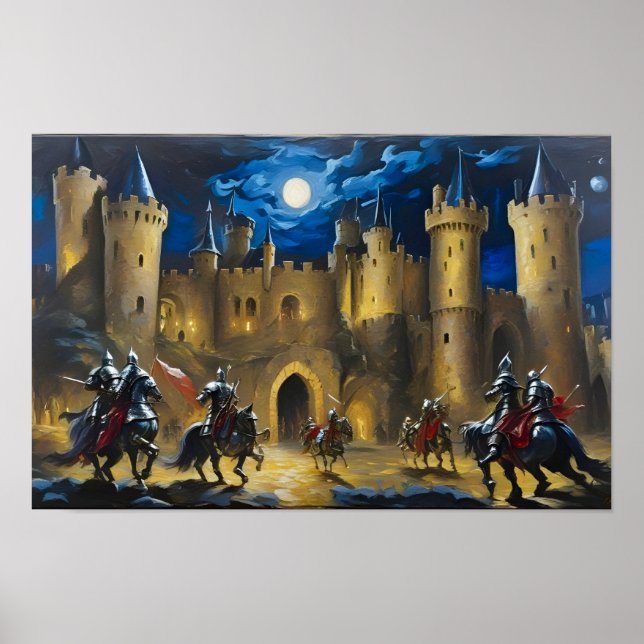 Knights Guarding A Castle At Night  Poster (Front)