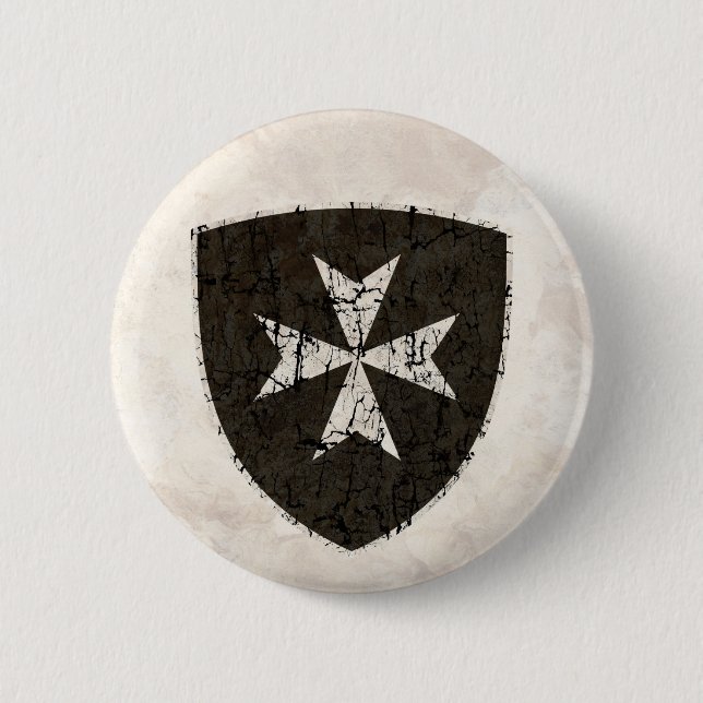 Knights Hospitaller Cross, Distressed 2 Inch Round Button (Front)