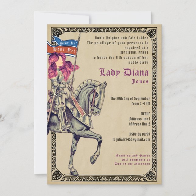Knights & Ladies Medieval Feast & Joust Birthday Invitation (Front)