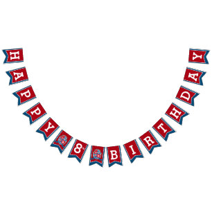 Knights medieval Happy Birthday 8th red blue bird Bunting Flags