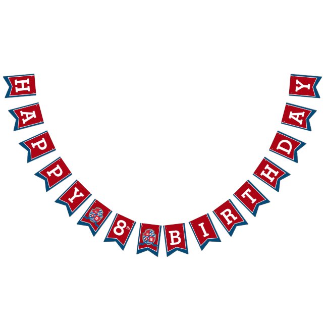 Knights medieval Happy Birthday 8th red blue bird Bunting Flags (All)