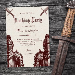 Knights medieval vintage birthday invitation