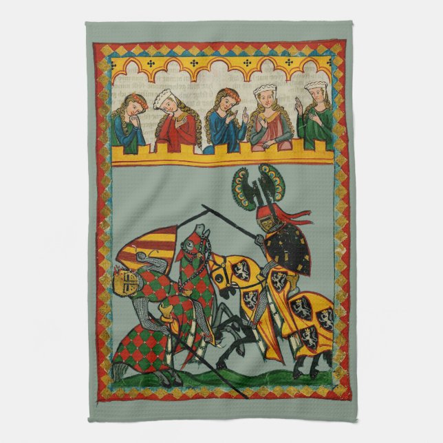 Knights Playing, Girls Watching Kitchen Towel (Vertical)