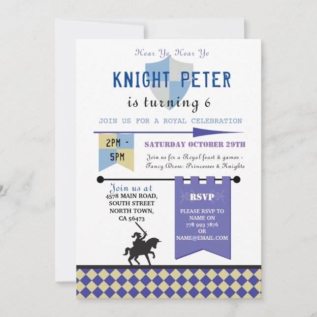 Knights Princess Knight Birthday Party Invite (Front)