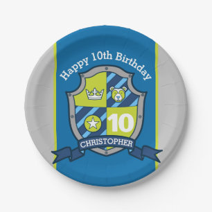 Knights shield bear 10th birthday custom plate