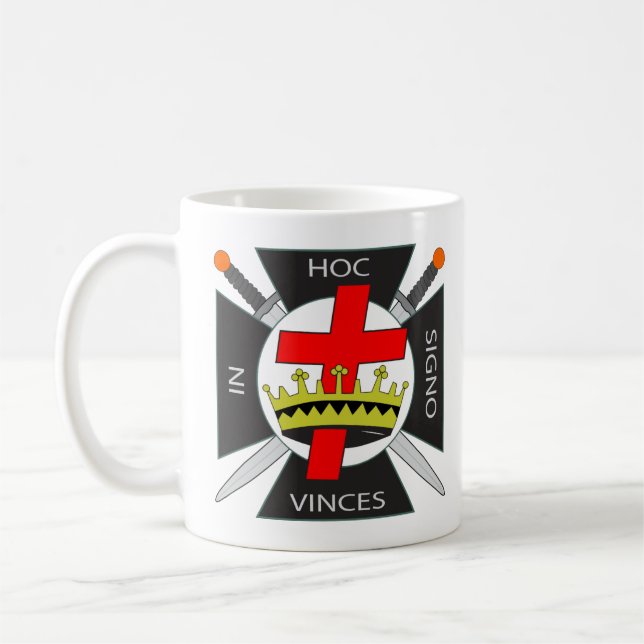 Knights Templar coffee cup, IN HOC SIGNO VINCES Mug (Left)