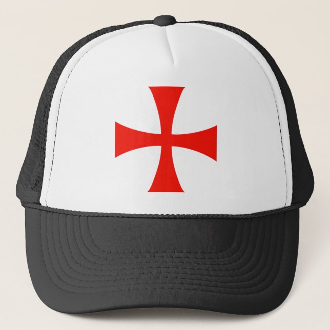 Knights Templar Cross Red Trucker Hat (Front)