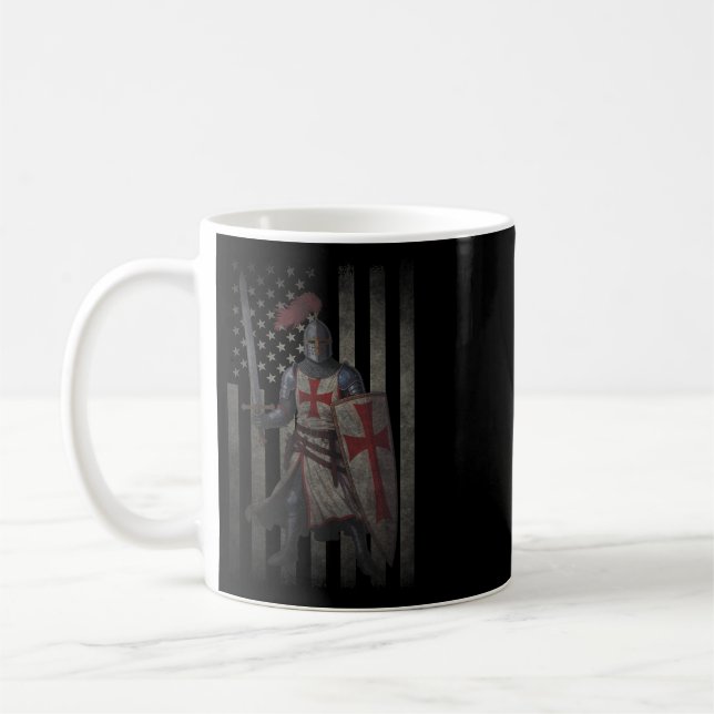 Knights Templar Crusader Valour American Flag 4th  Coffee Mug (Left)