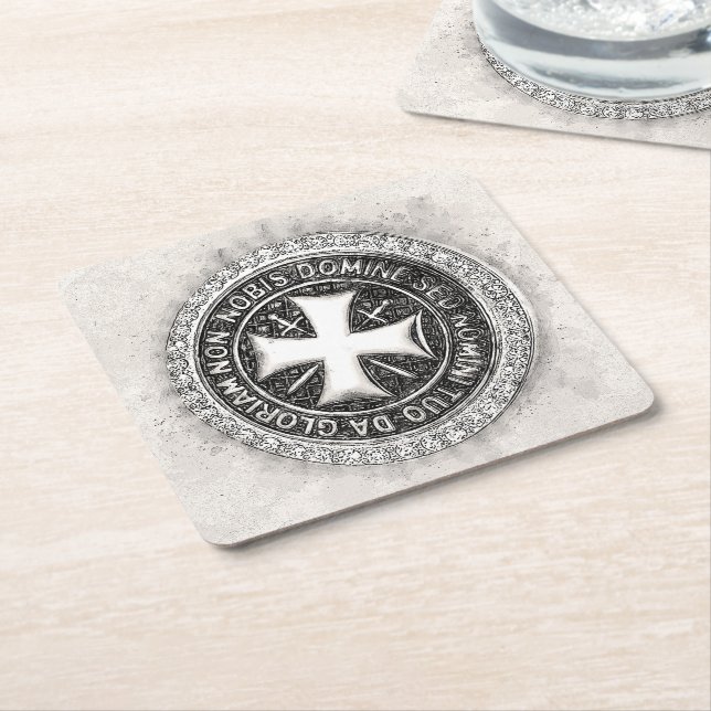 Knights Templar Medieval Cross Seal Custom Design Square Paper Coaster (Angled)