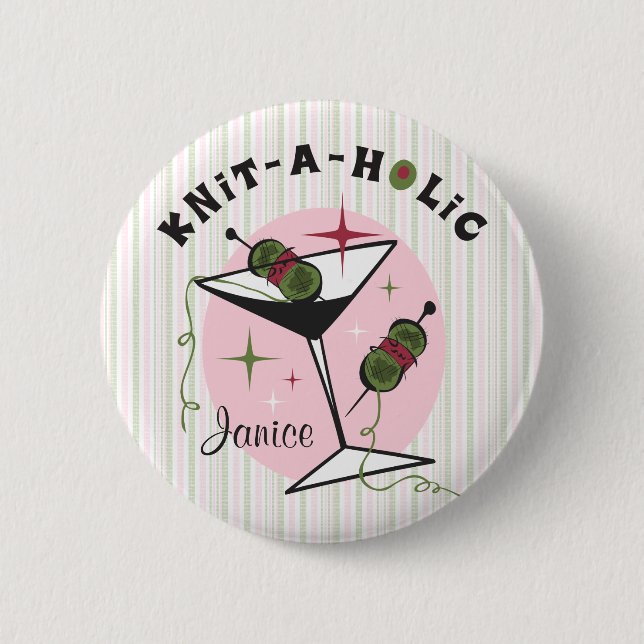 Knit-A-Holic 2 Inch Round Button (Front)