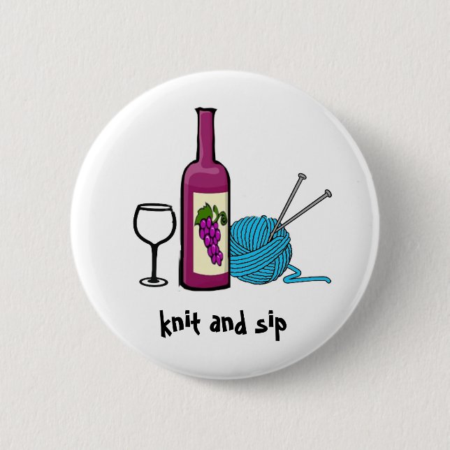 knit and sip 2 inch round button (Front)