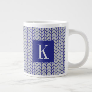 KNIT BLEU GRIS Grosse Mug Blanc + Initiale II