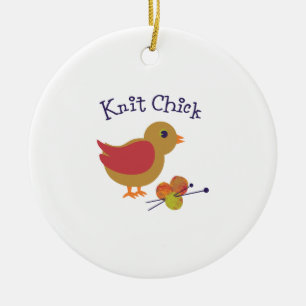 Knit Chick Ceramic Ornament