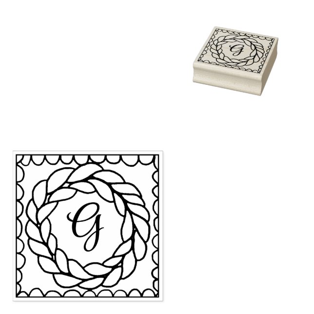 KNIT CIRCLE 2" Square Rubber Stamp + Initial (Stamped)