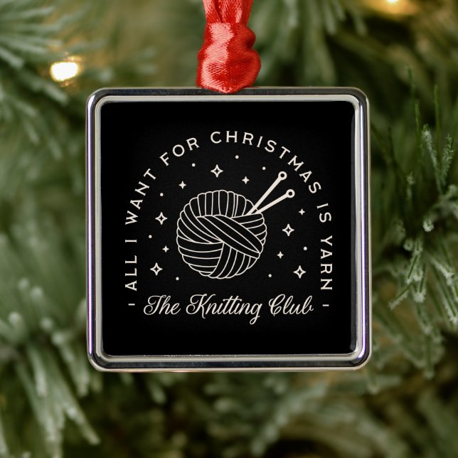 Knit club knitting holidays funny yarn metal ornament (Tree)