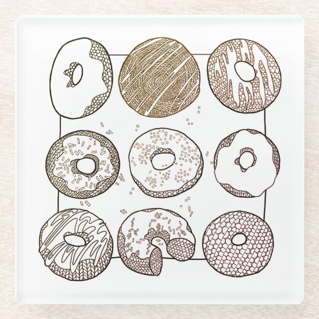 KNIT DONUTS Glass Drink Coaster  (Front)