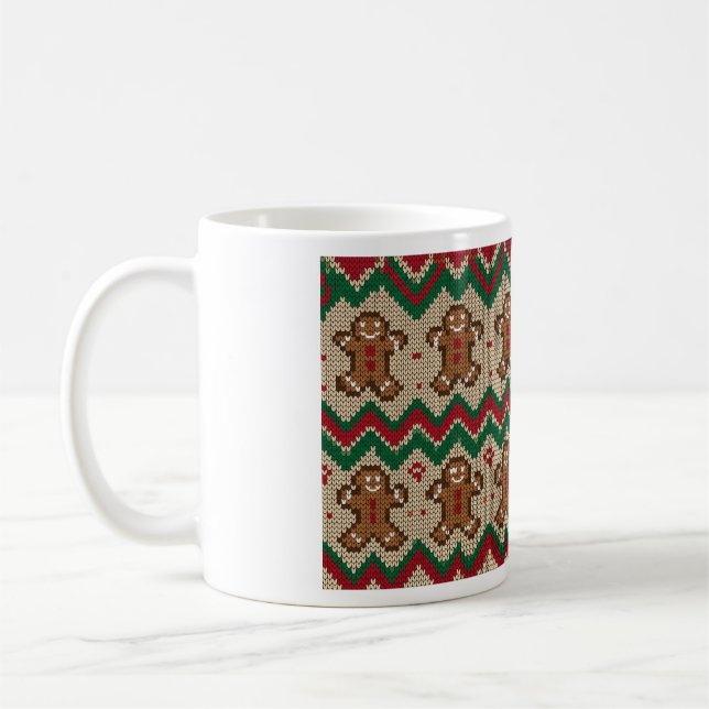Knit Gingerbread Man Christmas Pattern  Coffee Mug (Left)