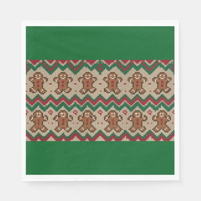 Knit Gingerbread Man Christmas Pattern  Napkin (Front)