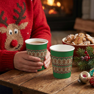Knit Gingerbread Man Christmas Pattern Paper Cups