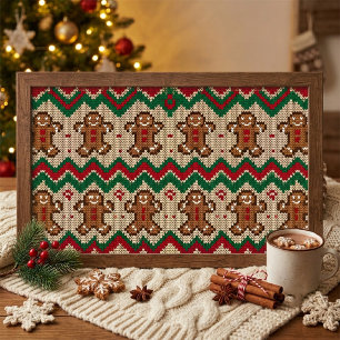 Knit Gingerbread Man Christmas Pattern  Poster