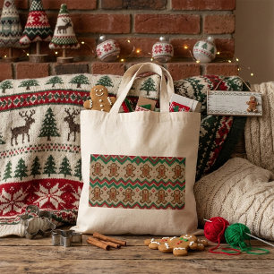 Knit Gingerbread Man Christmas Pattern Tote Bag