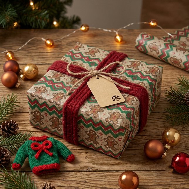Knit Gingerbread Man Christmas Pattern  Wrapping Paper (Creator Uploaded)