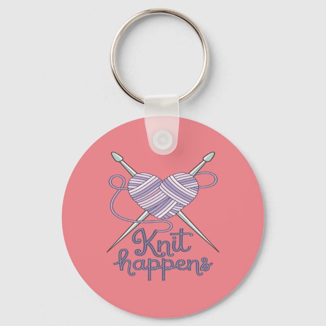 Knit Happens Funny Knitting Yarn Lover Design Keychain (Front)