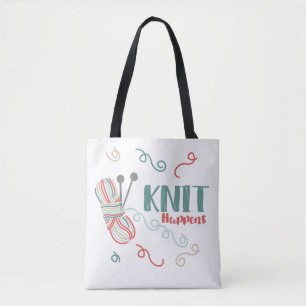 Knit Happens Funny Pun w. Multi-Colour Ball of Yar Tote Bag