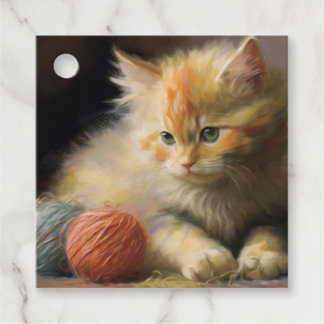Knit Happens Orange Kitten Playing With Yarn Favour Tags