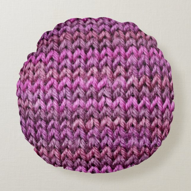 Knit Harmony: Purple Stripe Texture Round Pillow (Front)