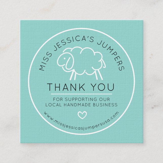 Knit lambswool sheep logo aqua Thank you Loyalty Card (Front)