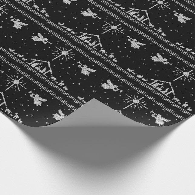 Knit Nativity Scene Christian Christmas Red White Wrapping Paper (Corner)
