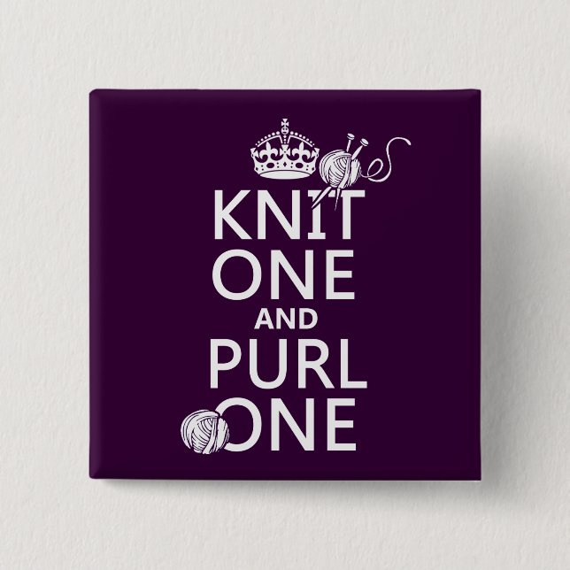 Knit One and Purl One 2 Inch Square Button (Front)