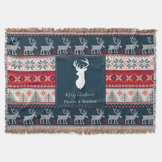 Knit Pattern Christmas Personalized Throw Blanket (Front)
