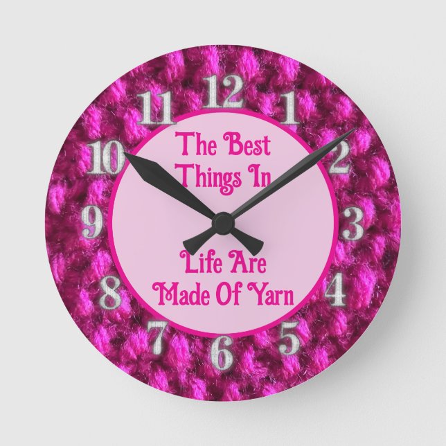 Knit Pink Crochet Pattern Crafty Love Yarn Round Clock (Front)