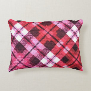 Knit Plaid Tartan Check Pink White Wine Pattern Accent Pillow