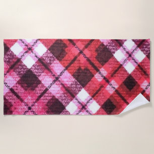 Knit Plaid Tartan Check Pink White Wine Pattern Beach Towel