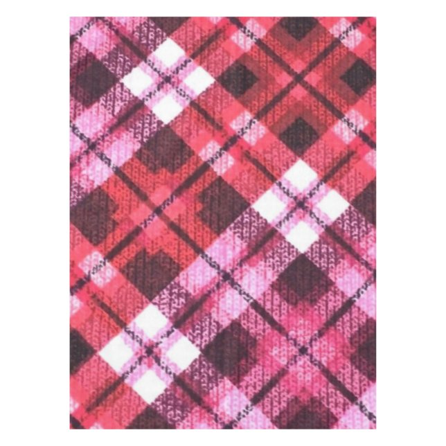 Knit Plaid Tartan Check Pink White Wine Pattern Tablecloth (Front)