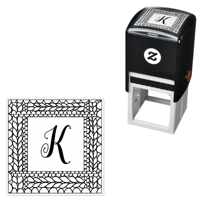 KNIT PURL 1.5" Square Self-Inking Stamp + Initial (In Situ)