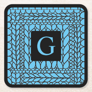 KNIT PURL BLUE Square Paper Coasters + Initial II