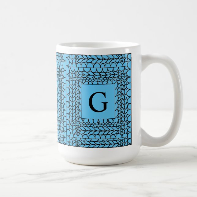 KNIT PURL BLUE Tall White Mug + Text (Right)