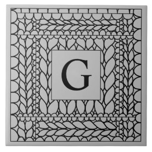 KNIT PURL GRAY Ceramic Tile + Initial 