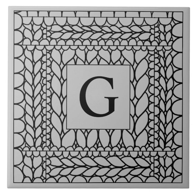 KNIT PURL GRAY Ceramic Tile + Initial  (Front)