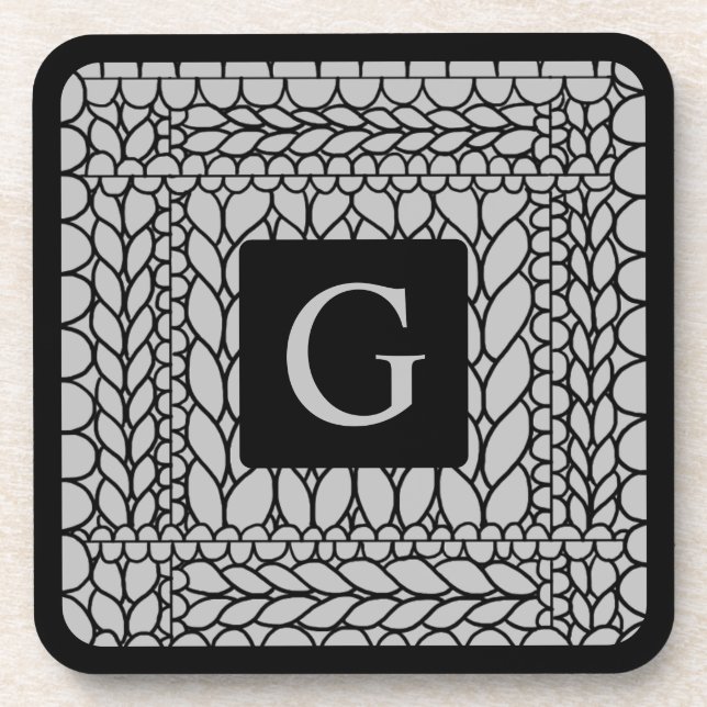 KNIT PURL GRAY Hard Plastic Coasters + Initial II  (Front)
