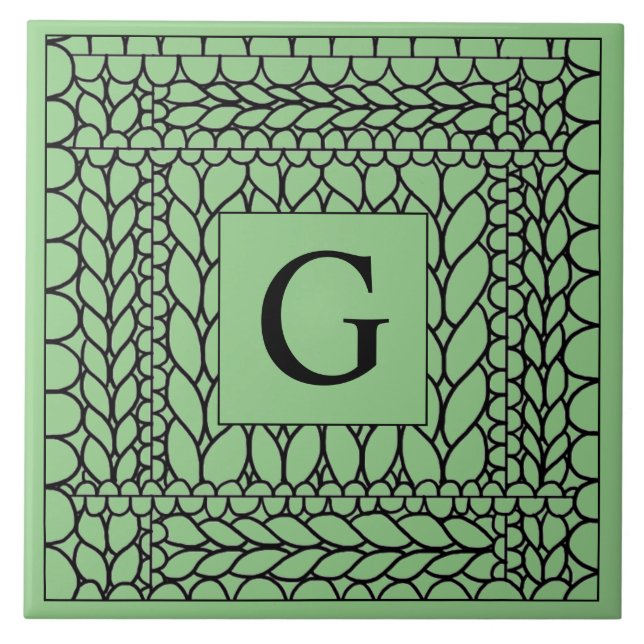 KNIT PURL SAGE Ceramic Tile + Initial  (Front)