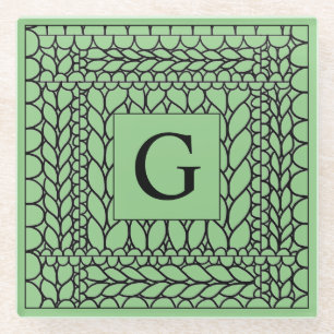 KNIT PURL SAGE Glass Drink Coaster + Initial